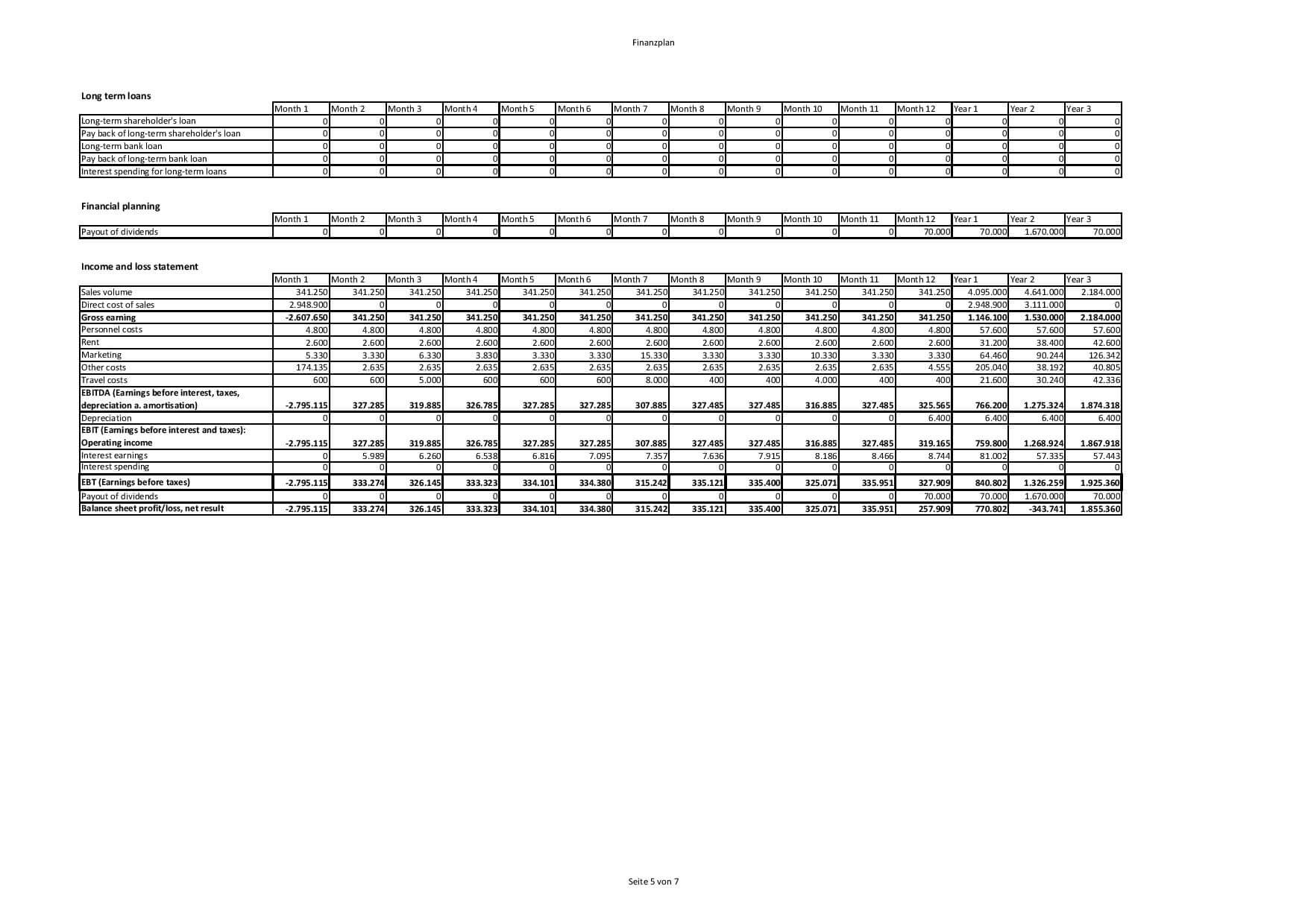 Business plan financial plan excel